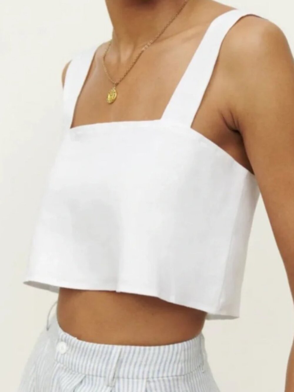 Reformation Lorin White Linen Crop Tank Top Button Back Size L